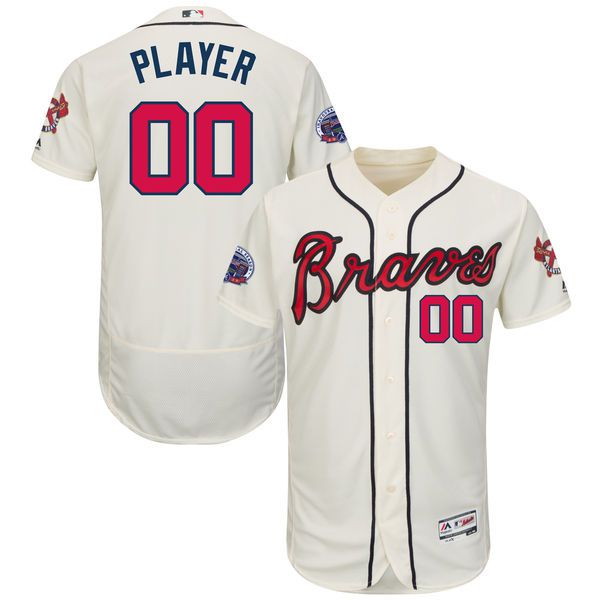 Men Atlanta Braves Majestic Alternate Cream 2017 Authentic Flex Base Custom MLB Jersey with Commemorative Patch->customized mlb jersey->Custom Jersey
